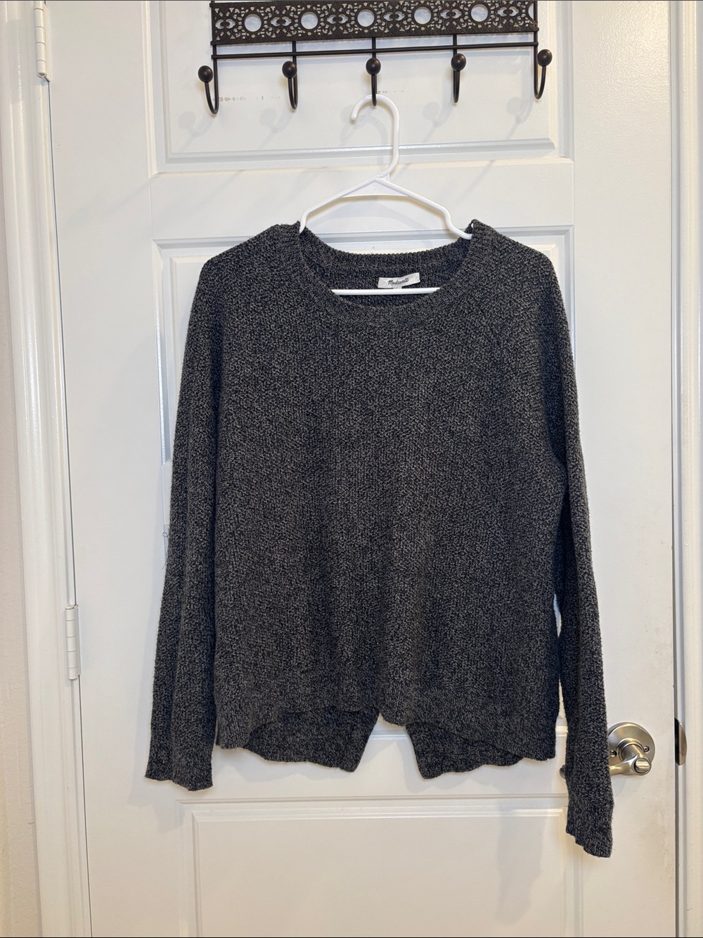Madewell Gray Marled Knit Split Hem Pullover Sweater L